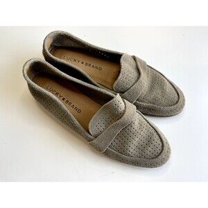 LUCKY BRAND Caviep Womens Sz 6 M Suede Leather Gray/Greige Loafer Slip On Shoes